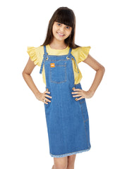 Naughty Dungaree® Girls Dungaree Dress - Metal Eyelets Indigo Denim