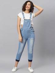 NaughtyDungaree® Women Denim Dungaree with Blue Rib Leg Opening`