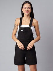 NaughtyDungaree® Women's Cotton Twill Dungaree Playsuit - Ebony Black