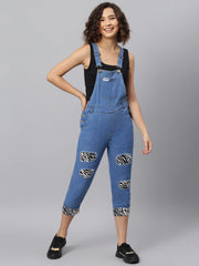 NaughtyDungaree® Womens Denim Dungaree with Zebra Print Infusion