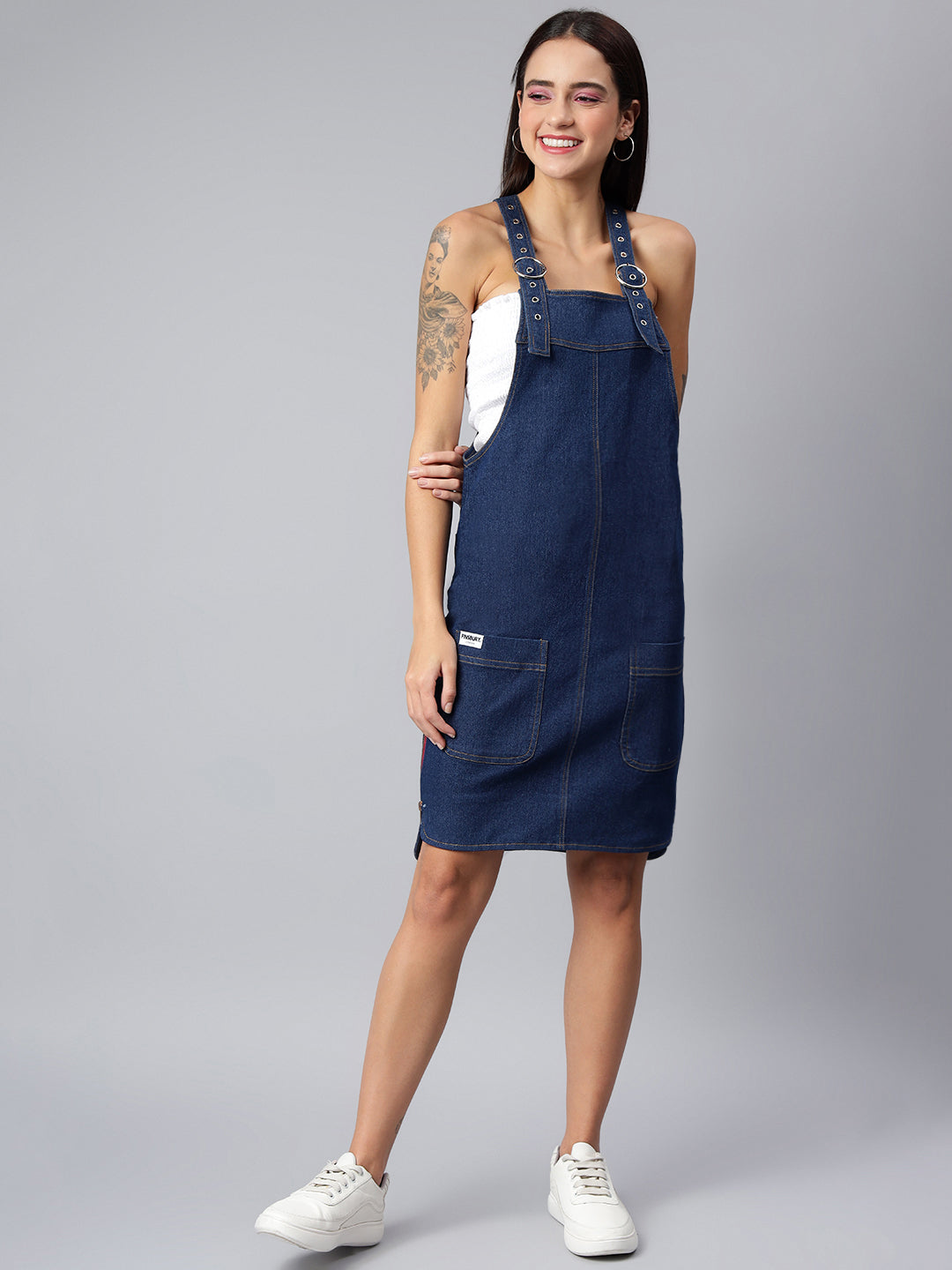 NaughtyDungaree® Women's Denim Dungaree Dress with Size Zipper