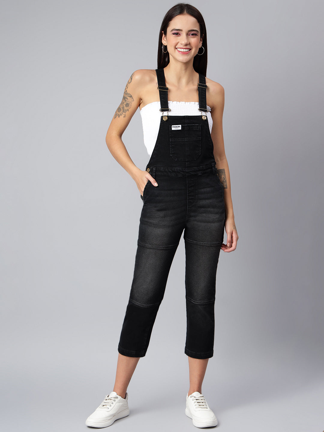 NaughtyDungaree® Women's Black Denim Dungaree Essential