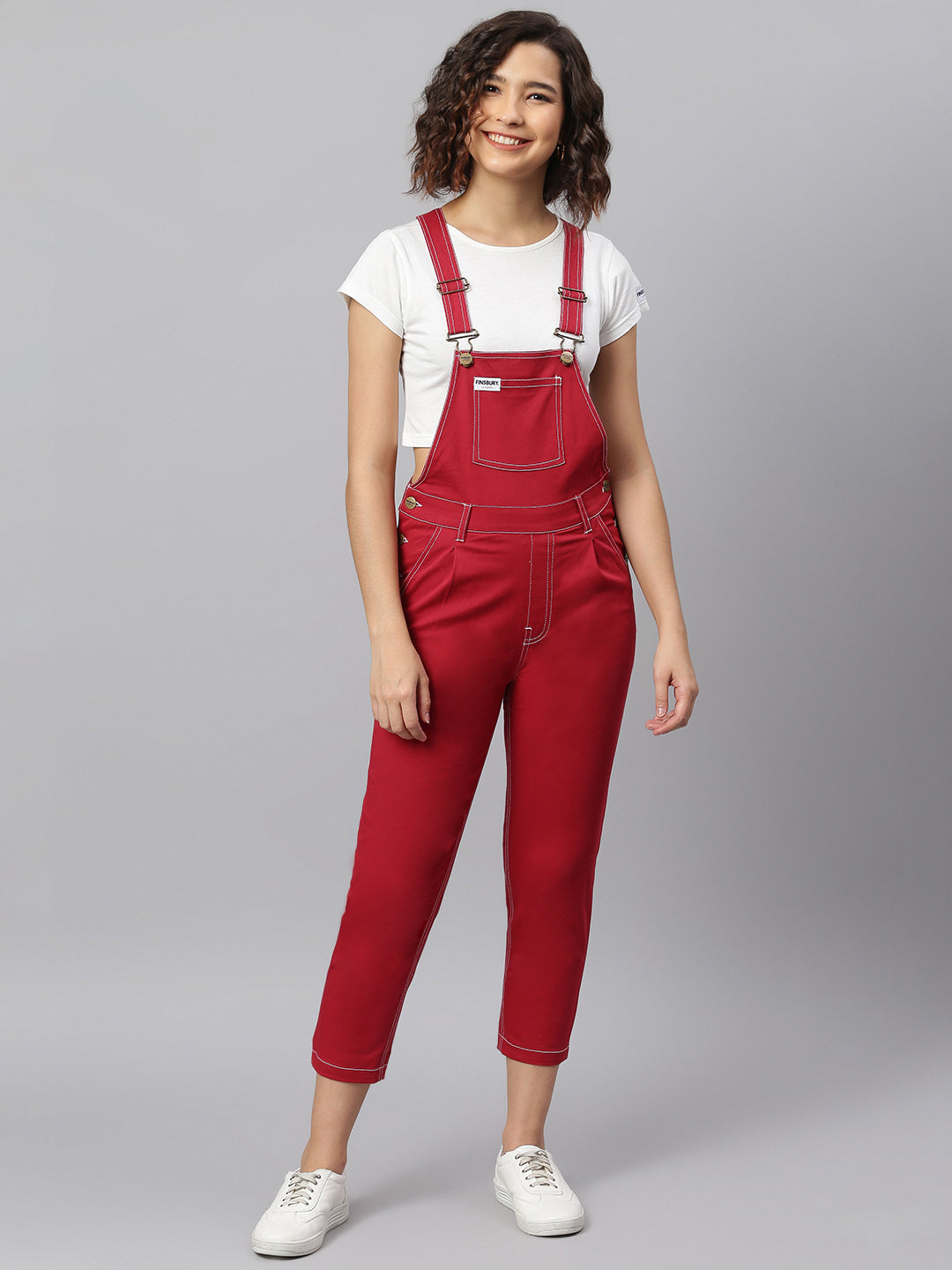 NaughtyDungaree® Maroon Twill Womens Dungaree with Contrast White Thread