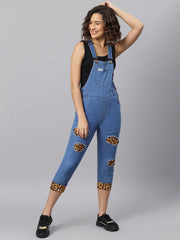 NaughtyDungaree® Womens Denim Dungaree with Leopard Print Infusion