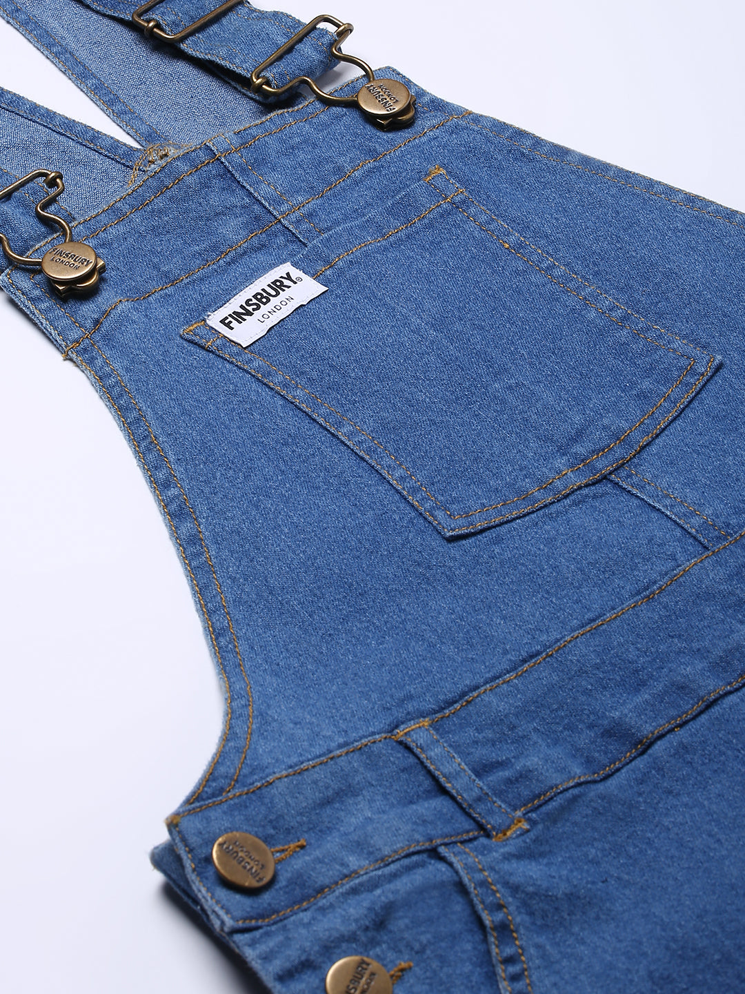 NaughtyDungaree® Women Denim Dungaree with Gingham Check Bottom Hem-Fold