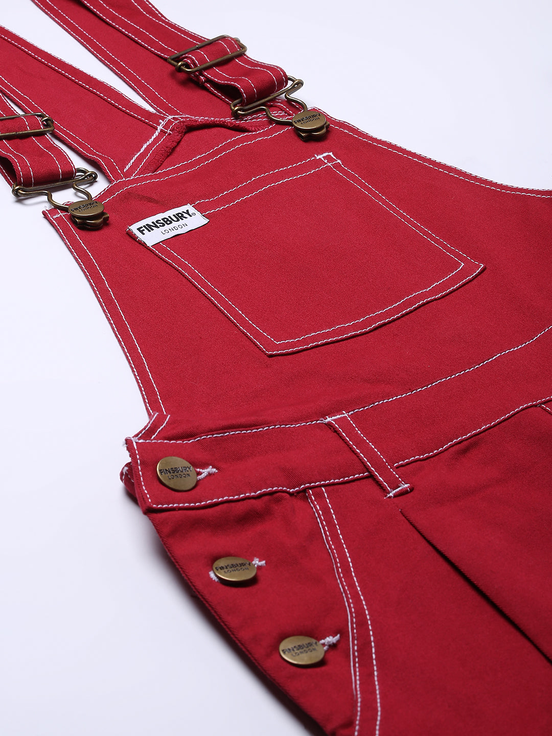 NaughtyDungaree® Maroon Twill Womens Dungaree with Contrast White Thread