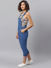 NaughtyDungaree® Women Denim Dungaree with Gingham Check Bottom Hem-Fold