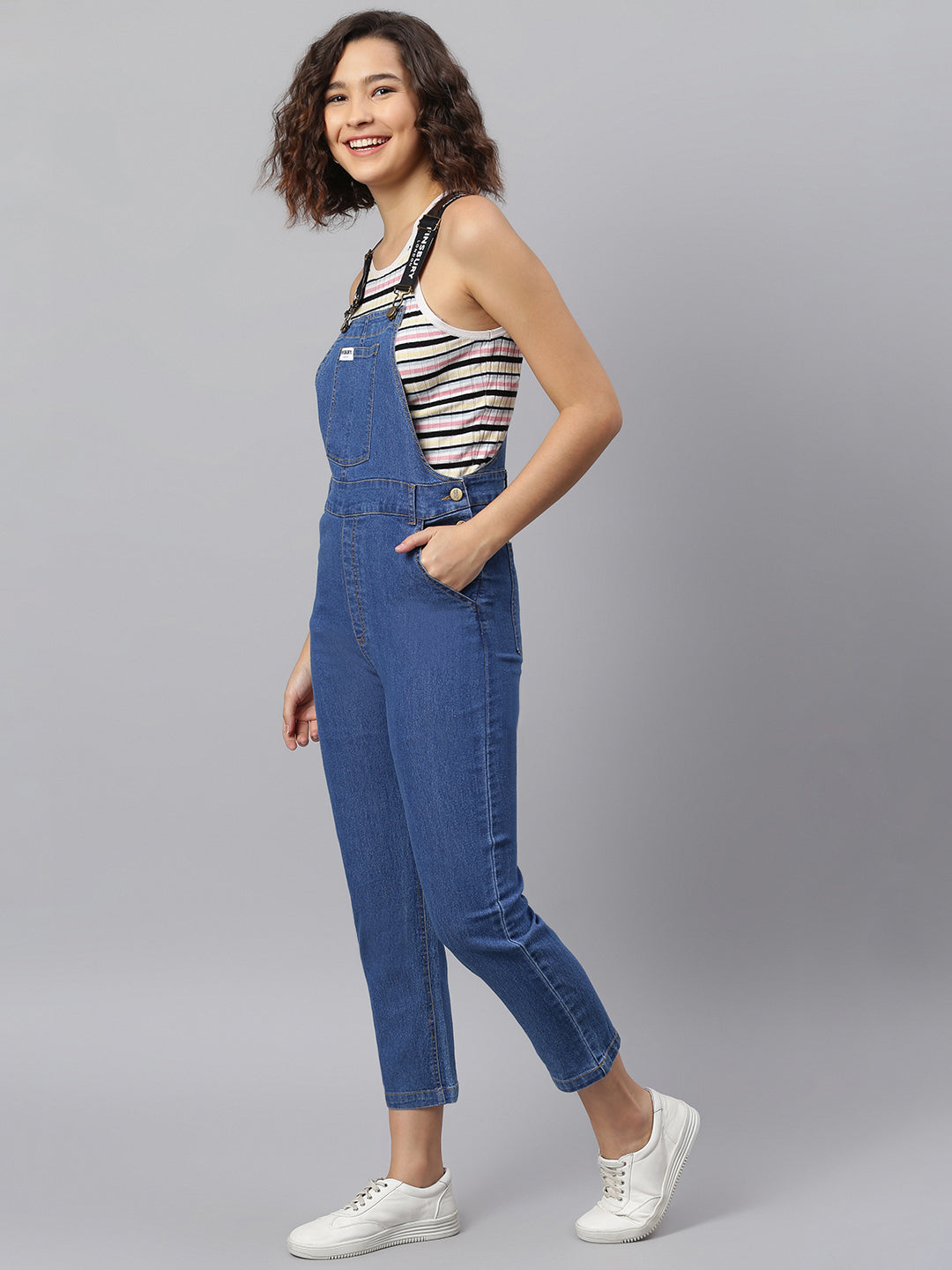 NaughtyDungaree® Womens Denim Dungaree with Branded Elastic Strap