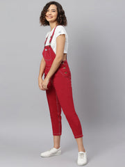 NaughtyDungaree® Maroon Twill Womens Dungaree with Contrast White Thread