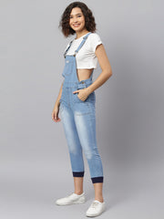 NaughtyDungaree® Women Denim Dungaree with Blue Rib Leg Opening`