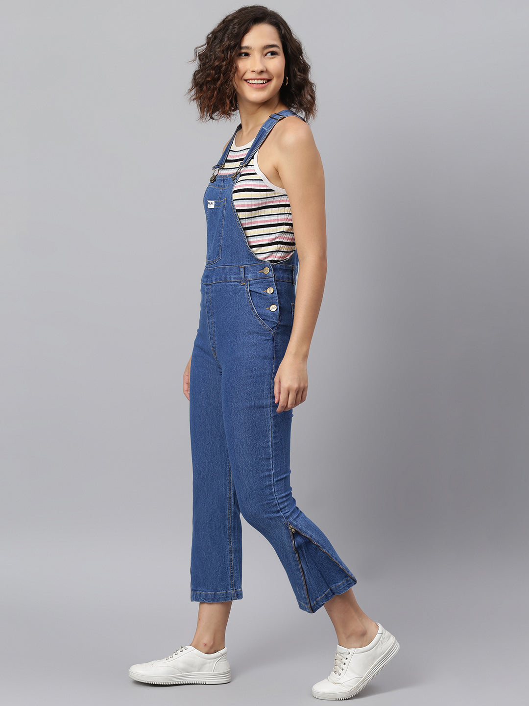 NaughtyDungaree® Womens Denim Dungaree with Bottom Zip Lock Ruffle