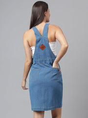 NaughtyDungaree® Women's Denim Dungaree Dress with Contrast White Stings