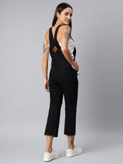 NaughtyDungaree® Women's Black Denim Dungaree with Destroyed Wash