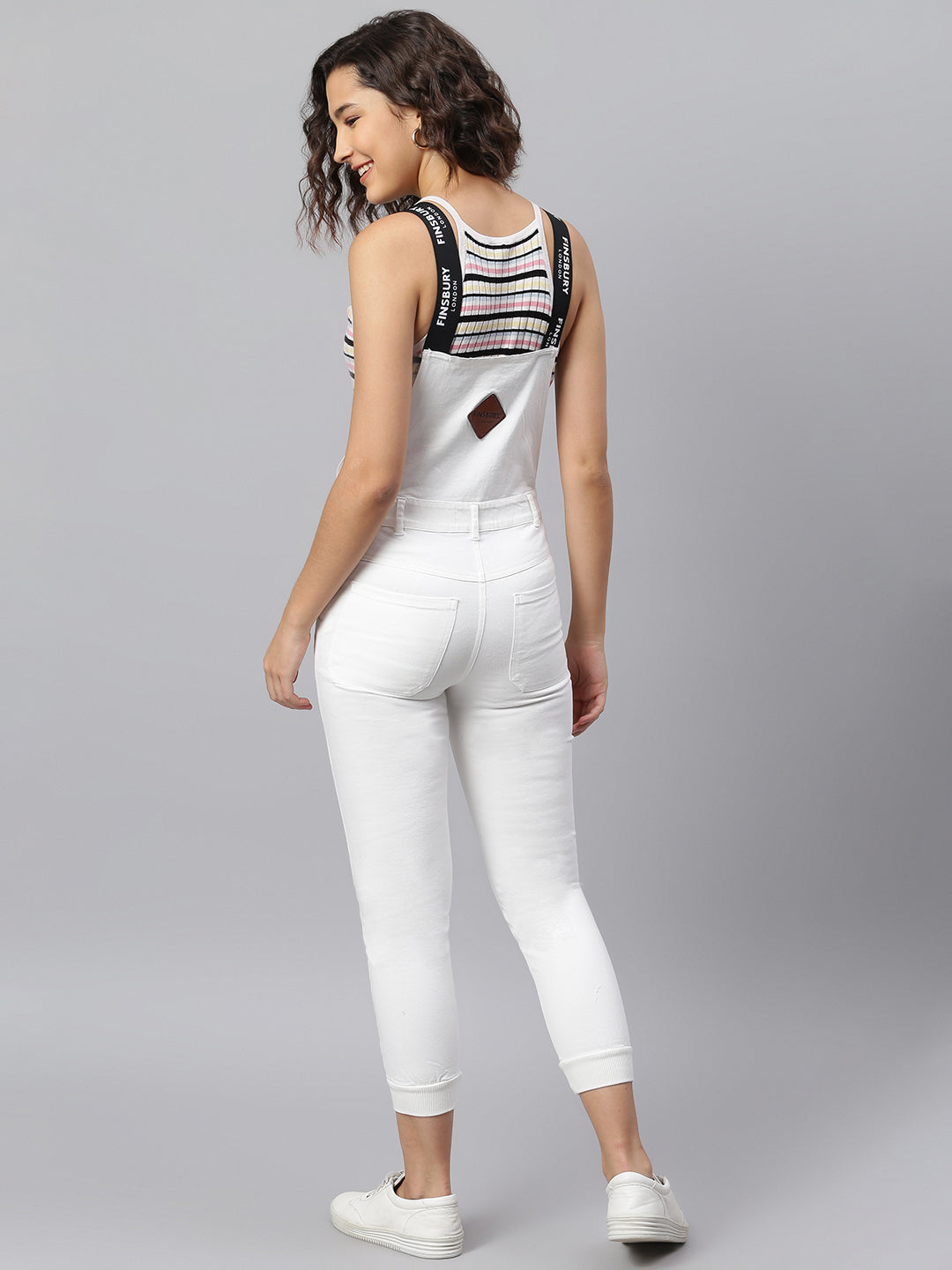 NaughtyDungaree® Womens White Dungaree with White Rib Bottom