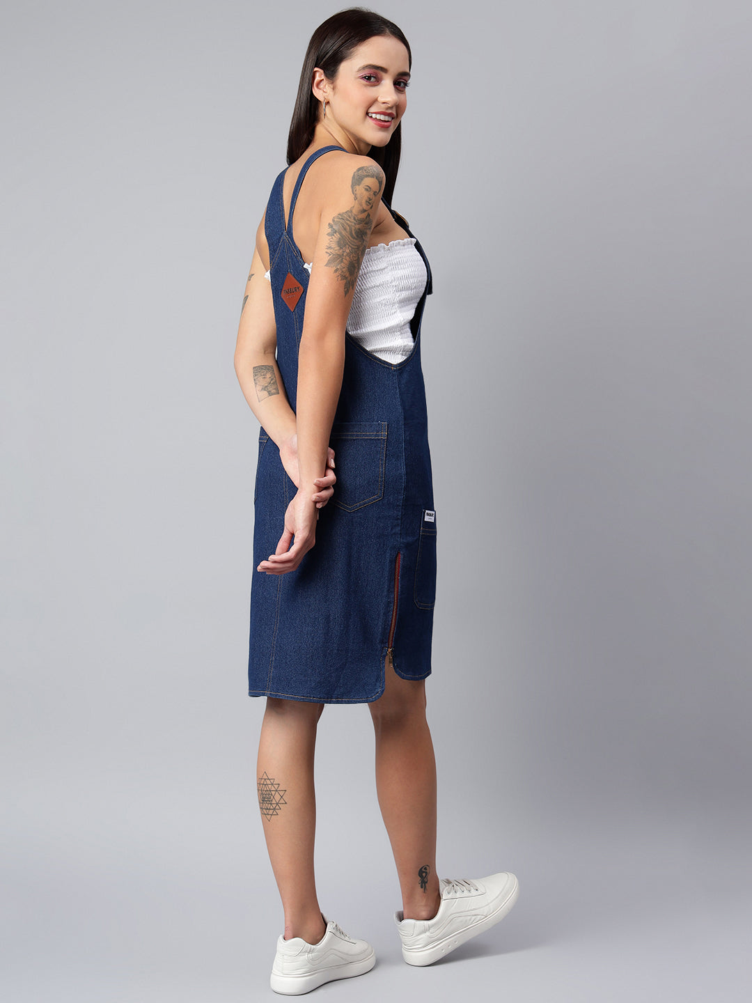 NaughtyDungaree® Women's Denim Dungaree Dress with Size Zipper