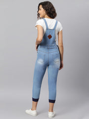 NaughtyDungaree® Women Denim Dungaree with Blue Rib Leg Opening`