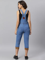 NaughtyDungaree® Womens Denim Dungaree with Leopard Print Infusion