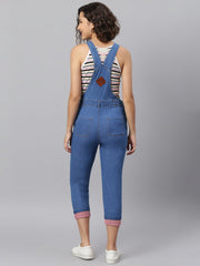 NaughtyDungaree® Women Denim Dungaree with Gingham Check Bottom Hem-Fold