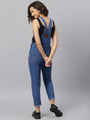 NaughtyDungaree® Womens Denim Dungaree with Animal Printed Tape