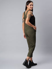 NaughtyDungaree® Cotton Twill Womenswear Dungaree - Olive Green