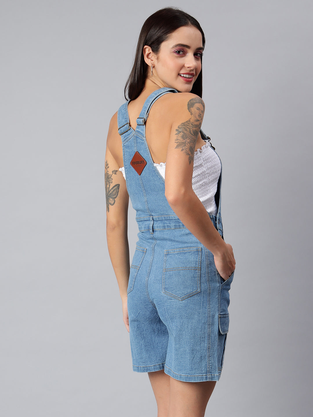 NaughtyDungaree® Women's Denim Dungaree Playsuit with Thai Over Pockets