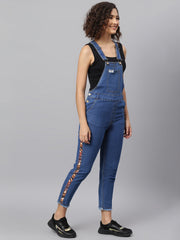 NaughtyDungaree® Womens Denim Dungaree with Animal Printed Tape