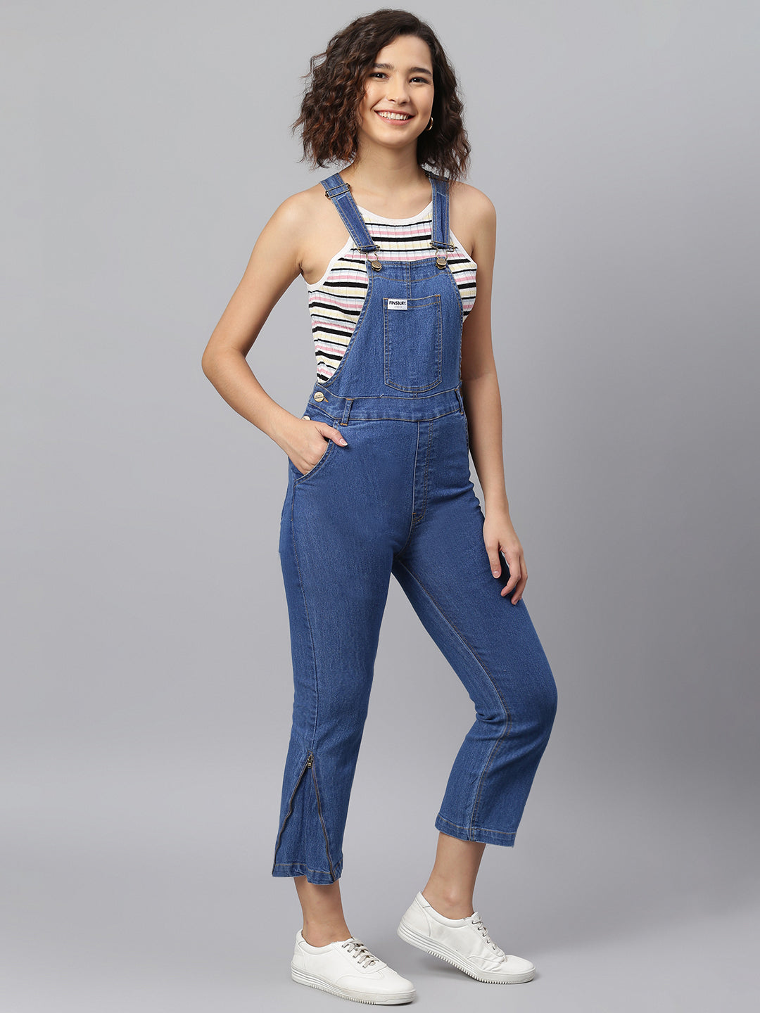 NaughtyDungaree® Womens Denim Dungaree with Bottom Zip Lock Ruffle