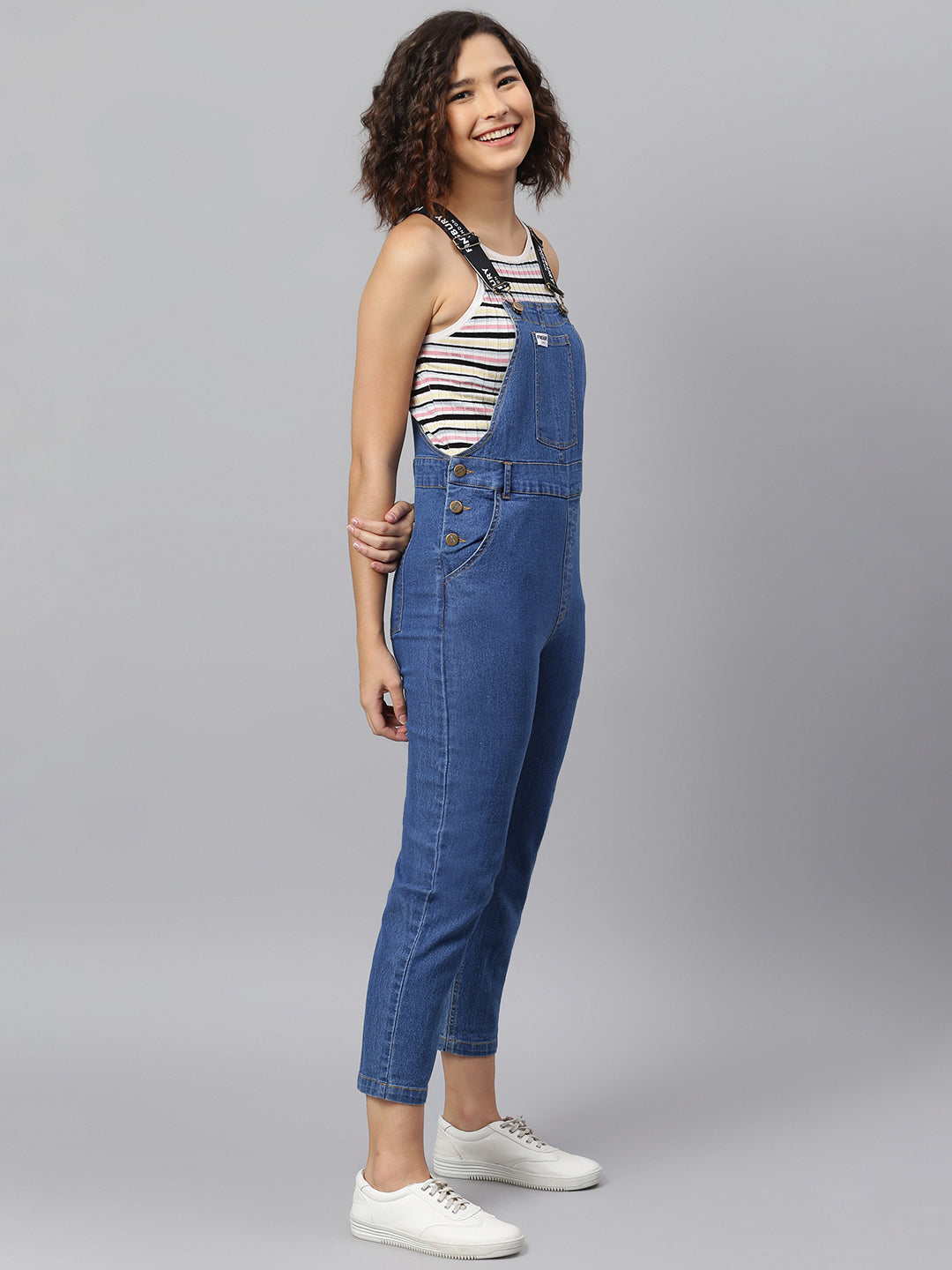 NaughtyDungaree® Womens Denim Dungaree with Branded Elastic Strap