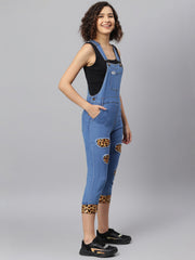 NaughtyDungaree® Womens Denim Dungaree with Leopard Print Infusion