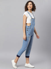 NaughtyDungaree® Women Denim Dungaree with Blue Rib Leg Opening`