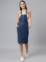 NaughtyDungaree® Women's Denim Dungaree Dress with Front Zip Opening