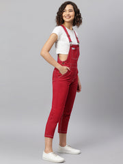 NaughtyDungaree® Maroon Twill Womens Dungaree with Contrast White Thread