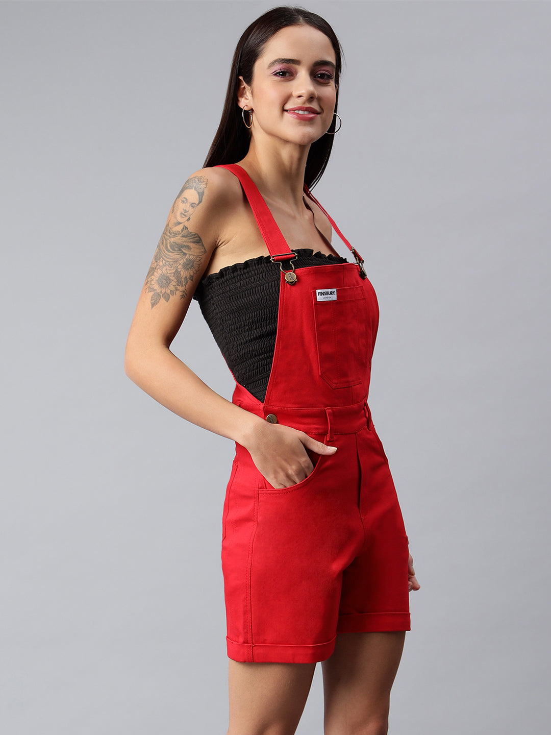 NaughtyDungaree® Women's Cotton Twill Dungaree Playsuit - Crimson Red