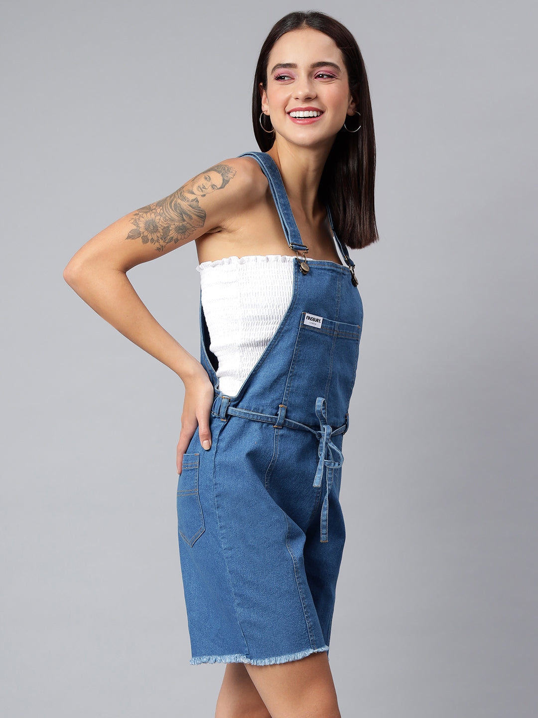 NaughtyDungaree® Women's Denim Dungaree Playsuit with Matching Stings