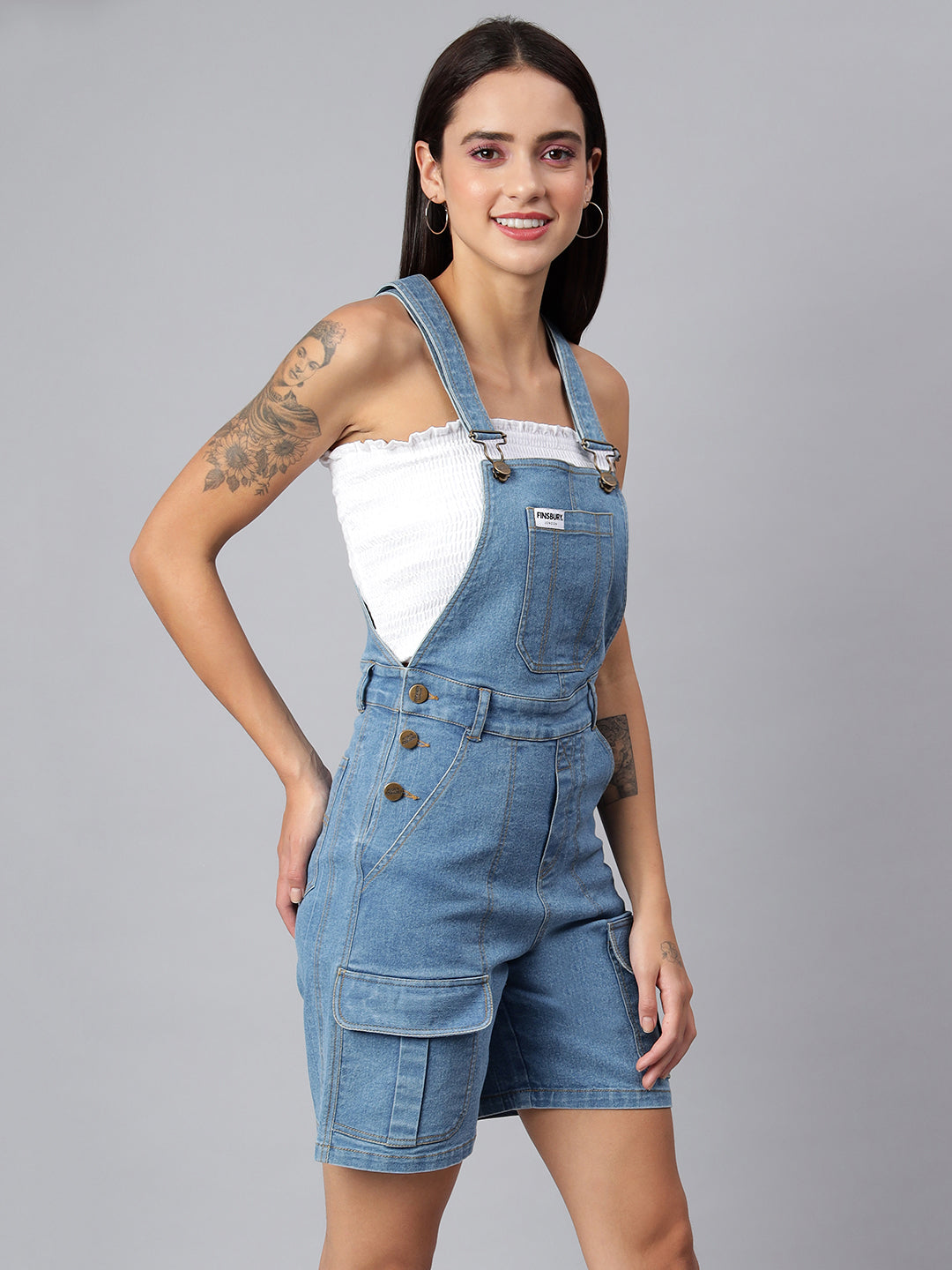 NaughtyDungaree® Women's Denim Dungaree Playsuit with Thai Over Pockets