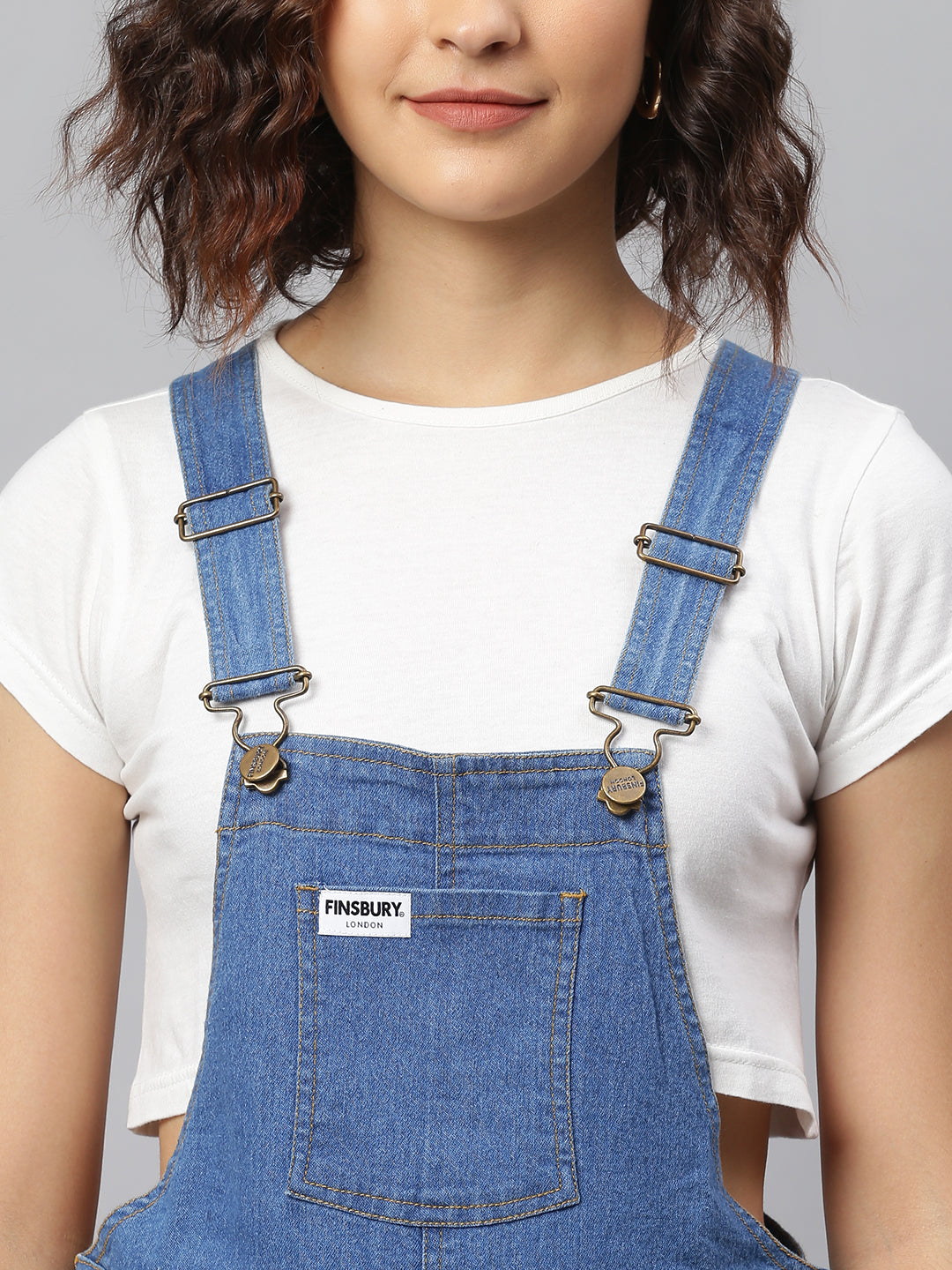 NaughtyDungaree® Women Denim Dungaree with Red Faux Leather Bottom Hem-Fold