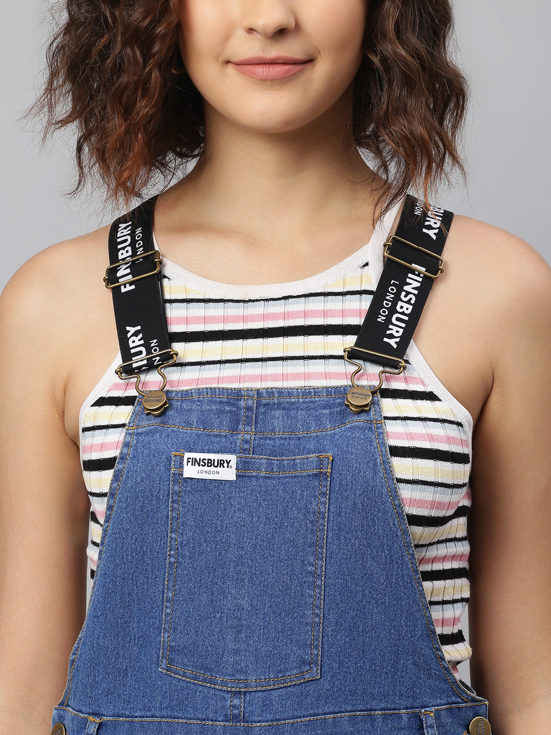 NaughtyDungaree® Womens Denim Dungaree with Branded Elastic Strap