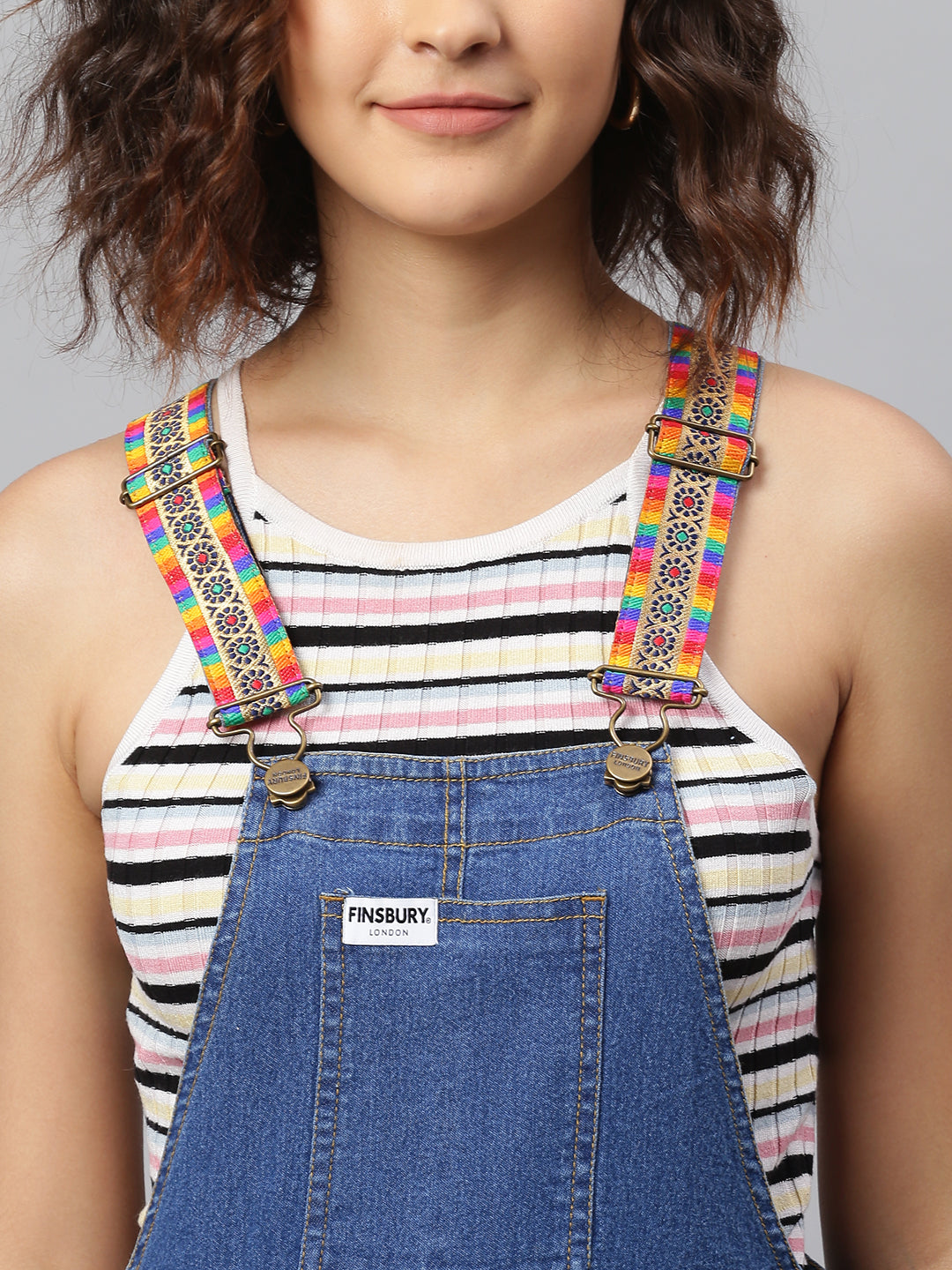 NaughtyDungaree® Womens Denim Dungaree with Embroidered Straps