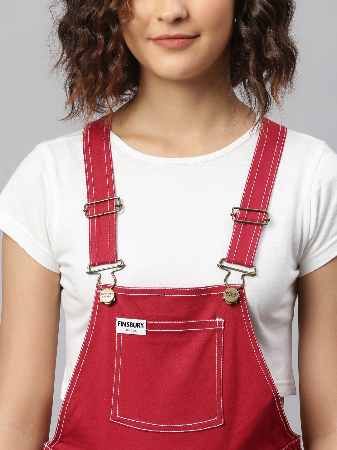 NaughtyDungaree® Maroon Twill Womens Dungaree with Contrast White Thread