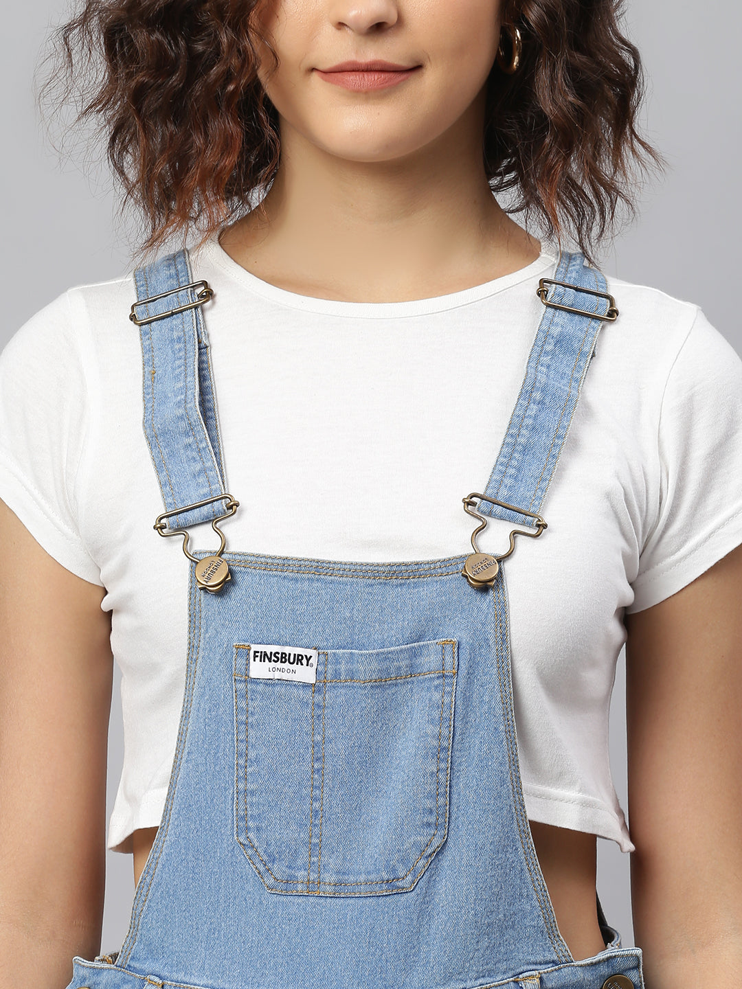 NaughtyDungaree® Women Denim Dungaree with Blue Rib Leg Opening`