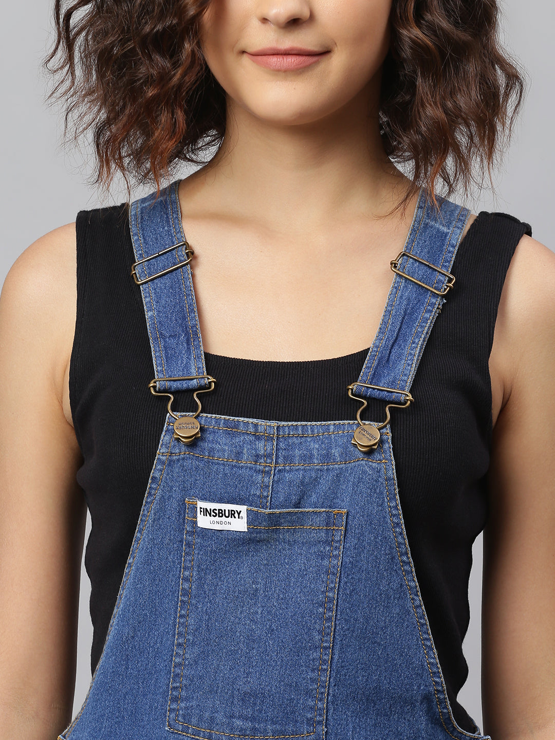 NaughtyDungaree® Womens Denim Dungaree with Animal Printed Tape