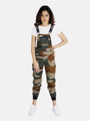 NaughtyDungaree® Camouflage Print Women Dungaree with Black Rib Bottom Hem-Fold