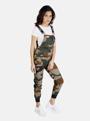 NaughtyDungaree® Camouflage Print Women Dungaree with Black Rib Bottom Hem-Fold