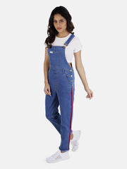 NaughtyDungaree® Women Denim Dungaree with Black & Red Swiss Tape