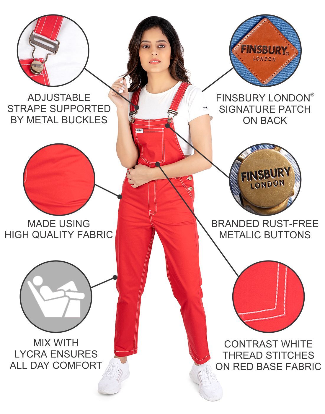 NaughtyDungaree® Women's Red Cotton Twill Dungaree