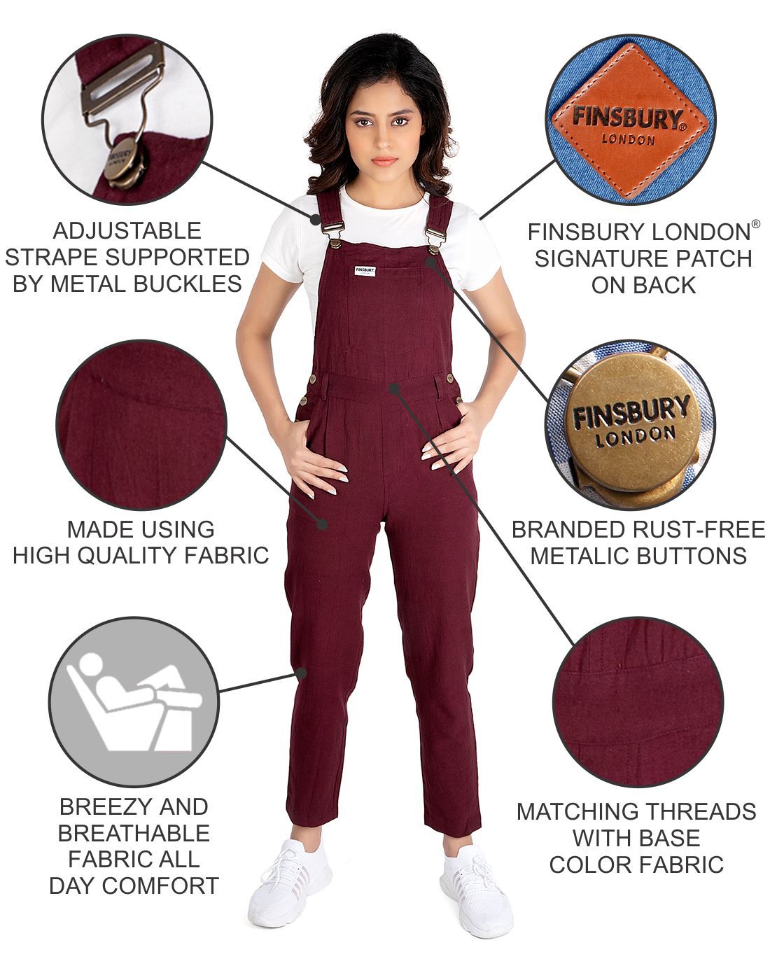 NaughtyDungaree® Red Wine Canvas Women Dungaree