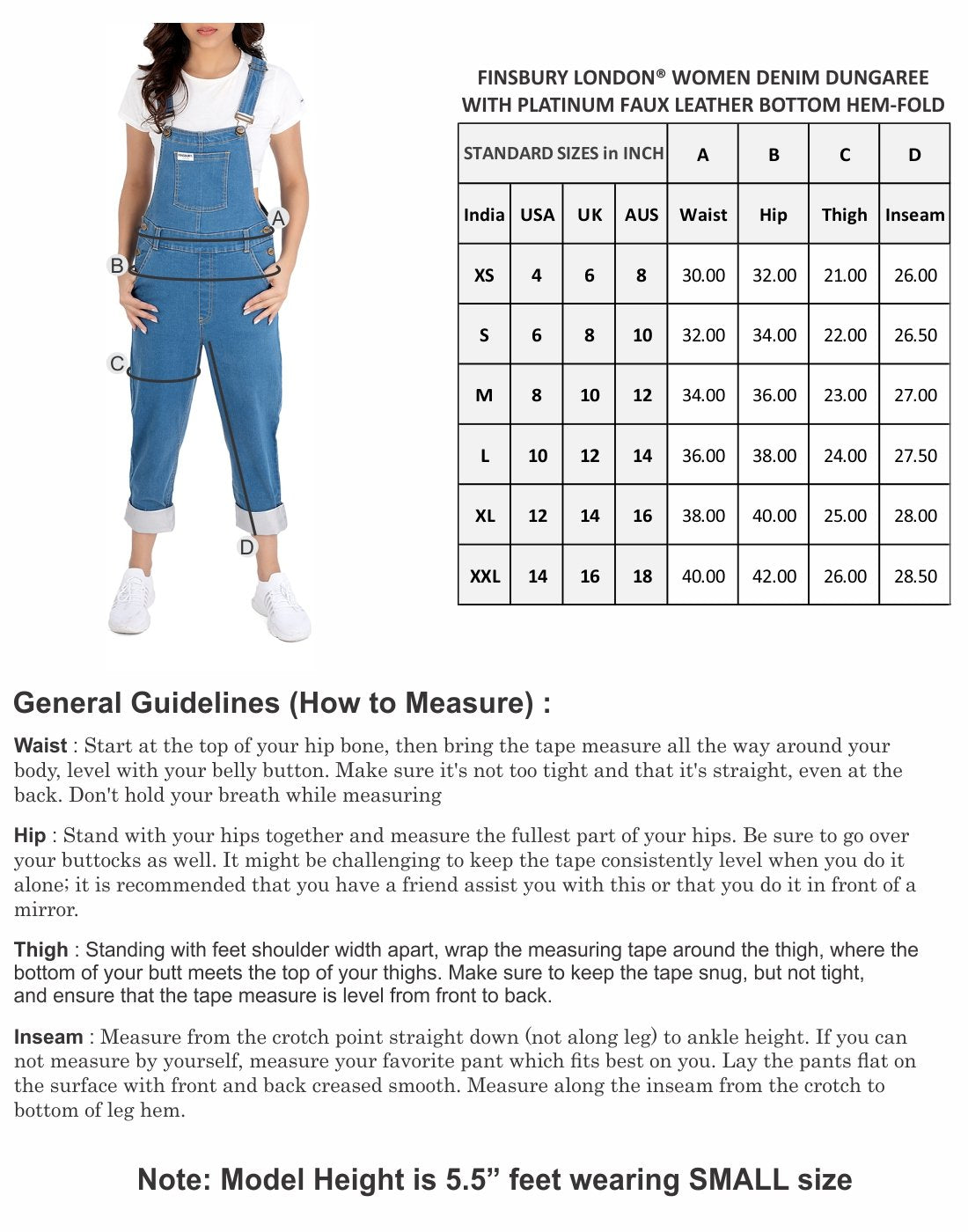 NaughtyDungaree® Women Denim Dungaree with Platinum Faux Leather Bottom Hem-Fold