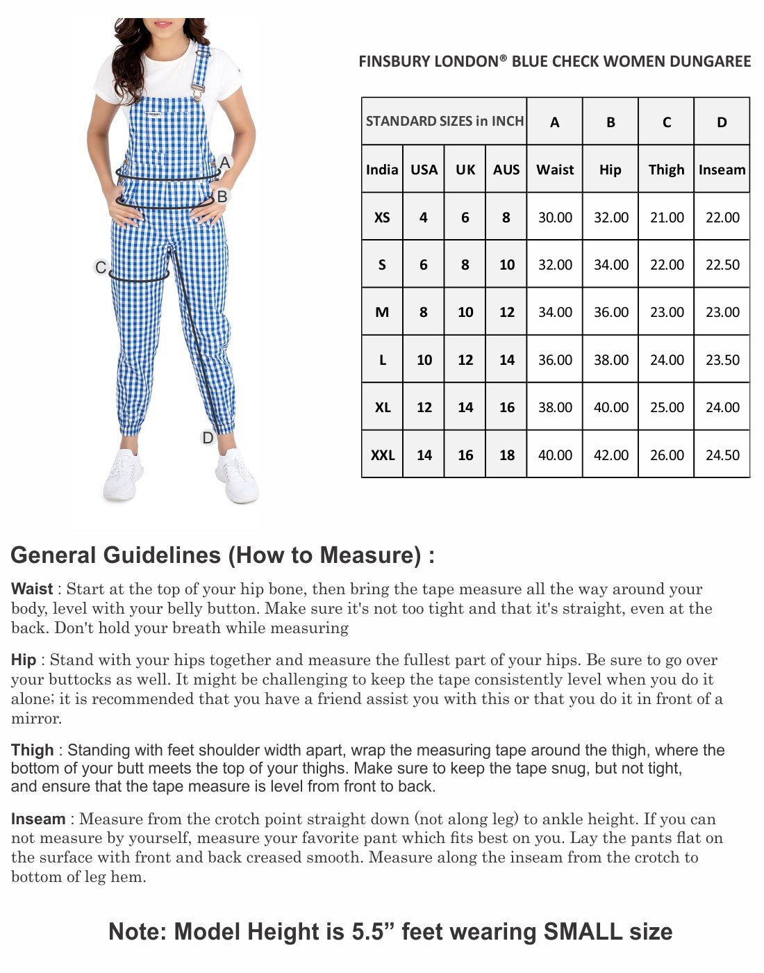 NaughtyDungaree® Blue Check Women Dungaree