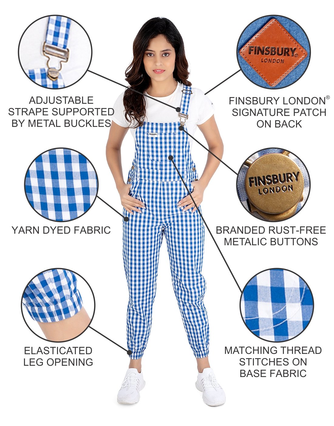 NaughtyDungaree® Blue Check Women Dungaree