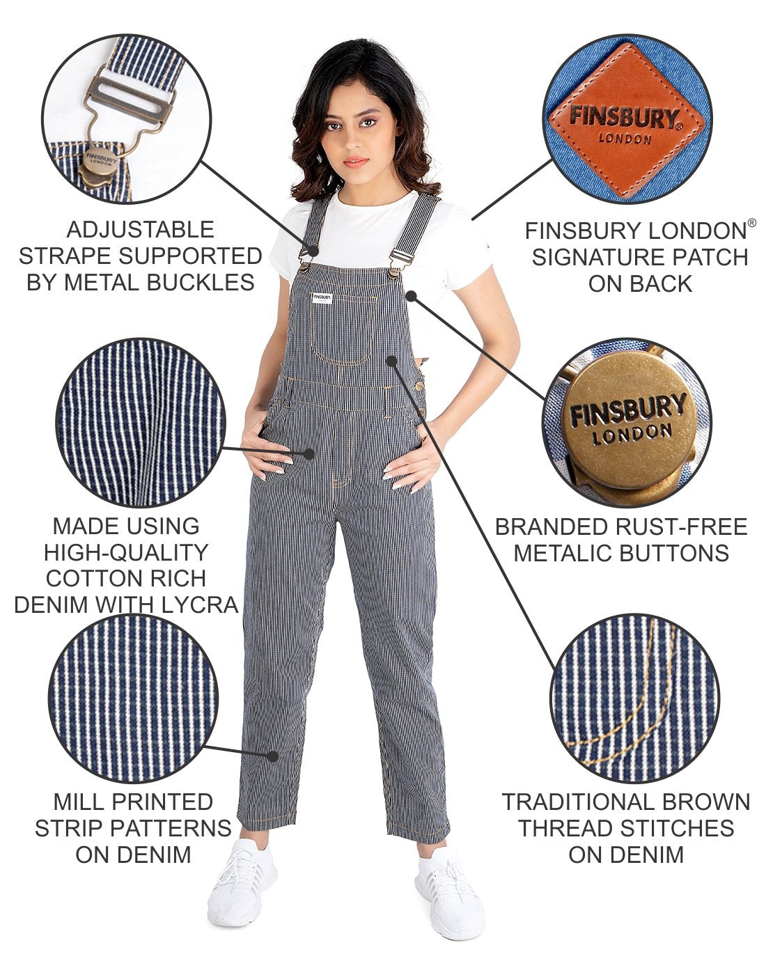 NaughtyDungaree® Strips Denim Womens Dungaree